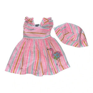 Baby Girl Bonnie Baby Flamingo Dress & Hat Set.